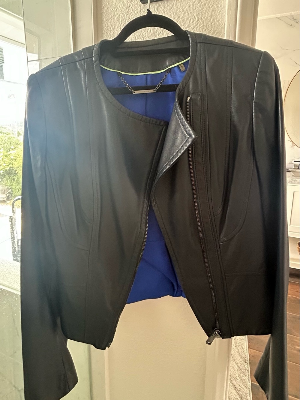 Elie Tahari 100% Lambskin Leather asymmetric zip Dark Blue (XS)